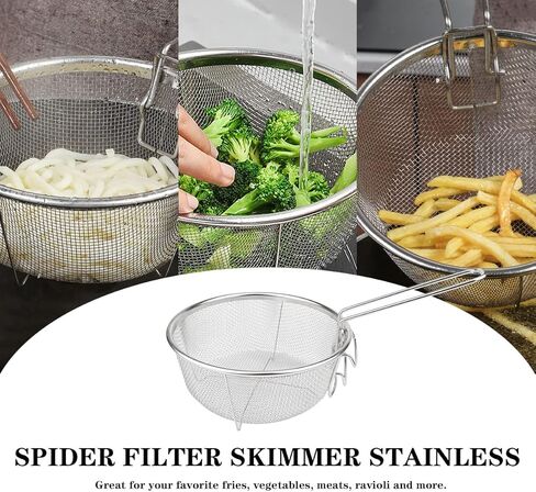 سلة قلي عميق من الفولاذ المقاوم للصدأ، سلة تقديم شبكية سلكية دائرية للقلي بالرقائق الفرنسية - سلة قلي عميق متعددة الوظائف قابلة للطي مع مقابض قابلة للطي لقلي المعكرونة السباغيتي في المطبخ in Kuwait