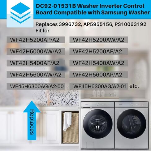 DC92-01531B Washer Inverter Control Board Compatible with Samsung Washer Replaces 3996732, AP5955156, PS10063192 Fit for WF42H5200AP/A2, WF42H5200AW/A2, WF42H5000AW/A2, 2 YEAR WARRANTY in Saudi Arabia