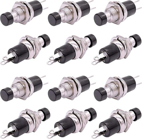 TWTADE/12 قطعة مفتاح ضغط صغير مؤقت 1A 250V AC 2 Pin SPST NO (مفتوح عادة) PBS-110-BK in Saudi Arabia