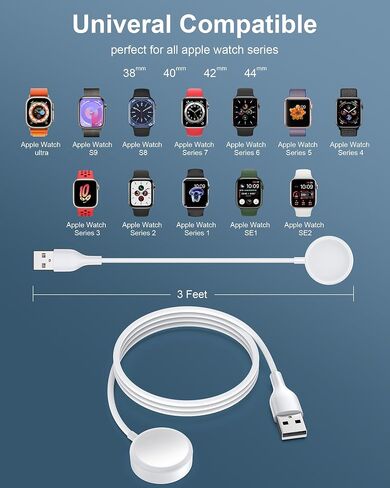 Wireless iWatch Charger Cable for Newest Apple Watch Series Ultra 9 8 7 6 5 4 3 SE, Magnetic i Watch Fast Charging Cord 3ft Portable Pad Dock Stand for Apple smartwatch 38/40/41/42/44/45mm Cargador in Saudi Arabia