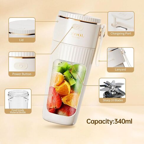 Portable Blender,Personal Blender for Shakes and Smoothies,Mini Blender Bottle USB Rechargeable,Portable Juicer Cup with 10 Blades,12Oz Handheld Blender for Kichen Ice, Gym, Office in Saudi Arabia