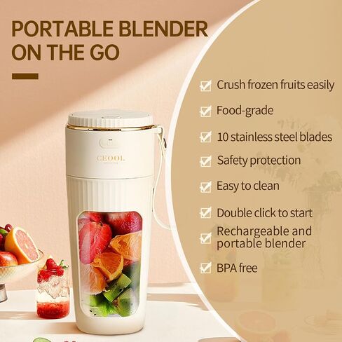 Portable Blender,Personal Blender for Shakes and Smoothies,Mini Blender Bottle USB Rechargeable,Portable Juicer Cup with 10 Blades,12Oz Handheld Blender for Kichen Ice, Gym, Office in Saudi Arabia