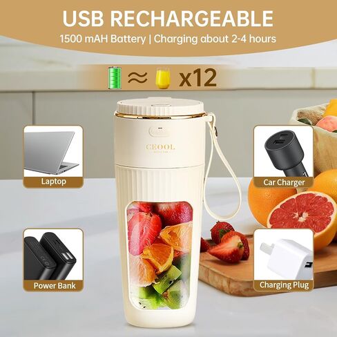 Portable Blender,Personal Blender for Shakes and Smoothies,Mini Blender Bottle USB Rechargeable,Portable Juicer Cup with 10 Blades,12Oz Handheld Blender for Kichen Ice, Gym, Office in Saudi Arabia