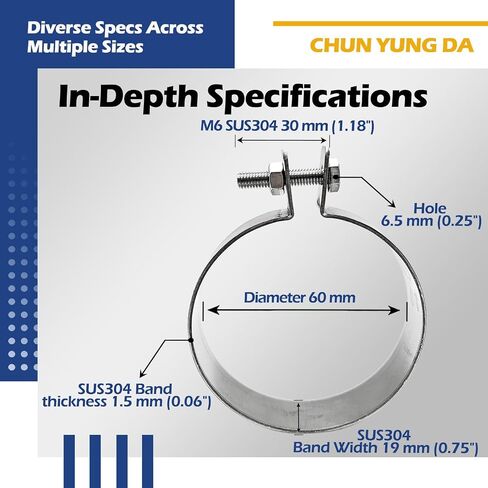 CHUN YUNG DA Universal Exhaust Band Clamp, Stainless Steel Muffler Bracket for Motorcycle Pipe Hanger 55 mm (2.1 inch, 2 Pack) in Saudi Arabia
