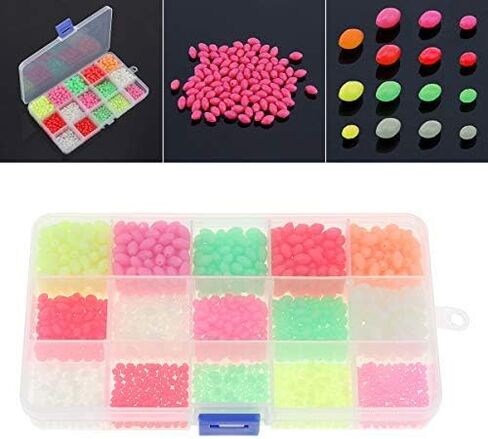 OriGlam 1500pcs Fishing Beads Assorted, Luminous Glow Fishing Beads Kit, Plastic Oval Beads Fishing Tackle, Luminous Fishing Bead Rigging Beads Fishing Lures Beads in Saudi Arabia