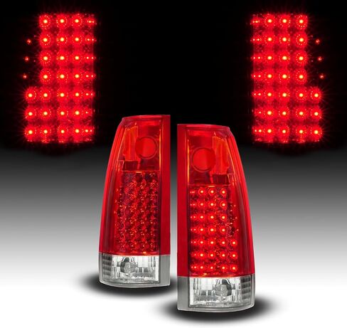 AmeriLite لـ 1988-2000 Chevy GMC Pickup Truck CK 1500 2500 3500 مصابيح خلفية LED بديلة باللون الأحمر الشفاف مع مجموعة مصابيح - جانب الركاب والسائق in Kuwait