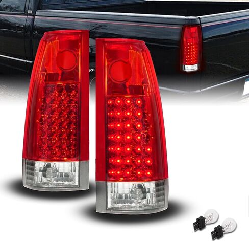 AmeriLite لـ 1988-2000 Chevy GMC Pickup Truck CK 1500 2500 3500 مصابيح خلفية LED بديلة باللون الأحمر الشفاف مع مجموعة مصابيح - جانب الركاب والسائق in Kuwait