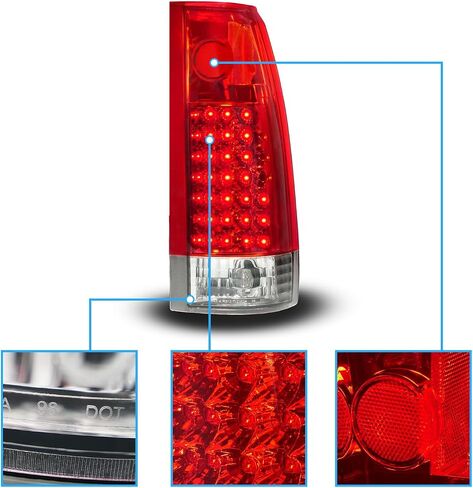 AmeriLite لـ 1988-2000 Chevy GMC Pickup Truck CK 1500 2500 3500 مصابيح خلفية LED بديلة باللون الأحمر الشفاف مع مجموعة مصابيح - جانب الركاب والسائق in Kuwait