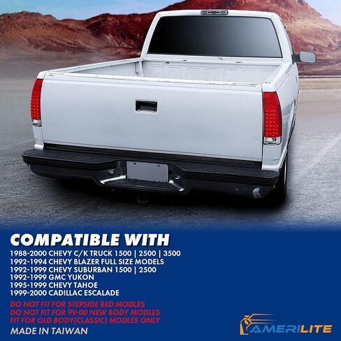 AmeriLite لـ 1988-2000 Chevy GMC Pickup Truck CK 1500 2500 3500 مصابيح خلفية LED بديلة باللون الأحمر الشفاف مع مجموعة مصابيح - جانب الركاب والسائق in Kuwait