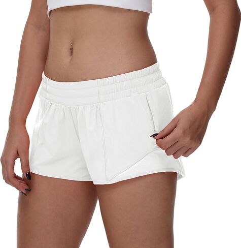 MCEDAR Women's Running Shorts Low Waisted 2.5"，Lightweight Active Workout Quick Dry Gym Athletic Sports Shorts Zip Pocket in Kuwait