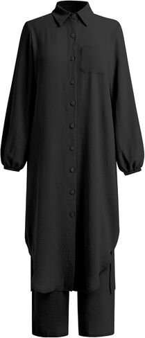 IBAKOM Muslim Clothes for Women Modest Dress Shirt Tunic Top Loose Pant Islamic Abaya Plus Size Arabian Prayer Pant Suits in Saudi Arabia