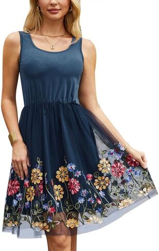 Clarisbelle Summer Women's Floral Embroidery Mesh Sleeveless Party Dress in Saudi Arabia