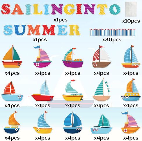 asodsway 117pcs الإبحار في الصيف القواطع الصيف المراكب الشراعية نشرة المجلس قطع مجسمات الديكور الفصول الدراسية، الصيف المحيط موضوع القواطع تقليم الحدود، DIY المراكب الشراعية للمدرسة الفصول الدراسية اللوازم المعلم in Kuwait