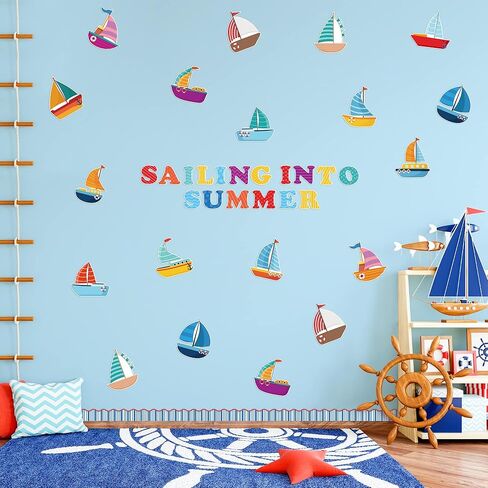 asodsway 117pcs الإبحار في الصيف القواطع الصيف المراكب الشراعية نشرة المجلس قطع مجسمات الديكور الفصول الدراسية، الصيف المحيط موضوع القواطع تقليم الحدود، DIY المراكب الشراعية للمدرسة الفصول الدراسية اللوازم المعلم in Kuwait