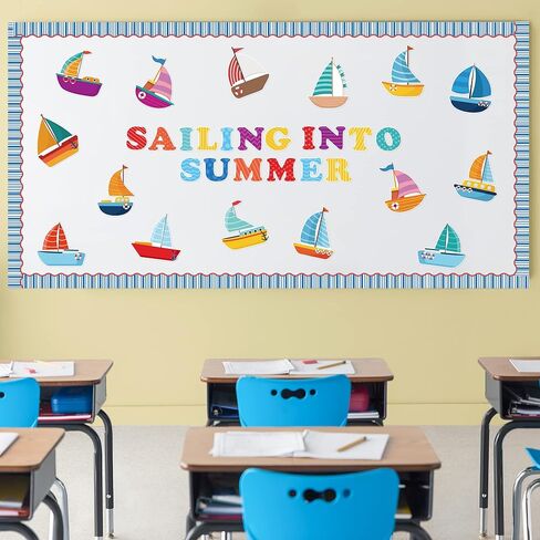 asodsway 117pcs الإبحار في الصيف القواطع الصيف المراكب الشراعية نشرة المجلس قطع مجسمات الديكور الفصول الدراسية، الصيف المحيط موضوع القواطع تقليم الحدود، DIY المراكب الشراعية للمدرسة الفصول الدراسية اللوازم المعلم in Kuwait