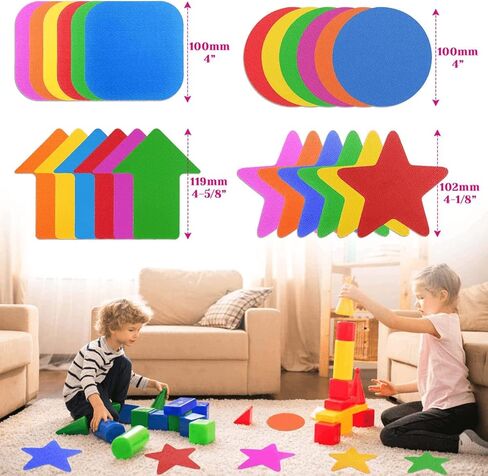 96 قطعة من أقلام تحديد السجاد من ماكانتي، نقاط الجلوس، علامات البقع، دوائر السجاد، نقاط أرضية من النايلون للأطفال، المعلمين، مرحلة ما قبل المدرسة، رياض الأطفال، مسافة الانتظار الاجتماعية، تزيين الفصل الدراسي، 6 ألوان، 4 أنماط in Kuwait