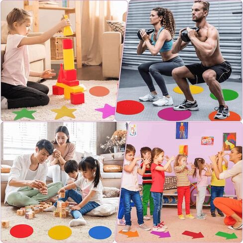 96 قطعة من أقلام تحديد السجاد من ماكانتي، نقاط الجلوس، علامات البقع، دوائر السجاد، نقاط أرضية من النايلون للأطفال، المعلمين، مرحلة ما قبل المدرسة، رياض الأطفال، مسافة الانتظار الاجتماعية، تزيين الفصل الدراسي، 6 ألوان، 4 أنماط in Kuwait