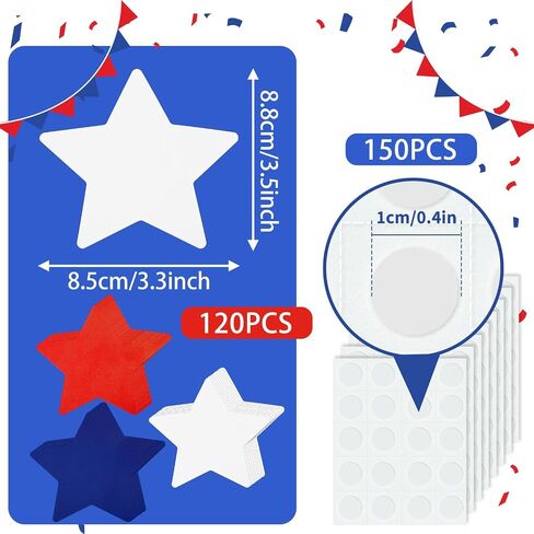 JUNEBRUSHS Star Cutouts, 120Pcs Patriotic Star Cutouts 4th of July Star Cutouts Red Blue White Star Classroom Bulletin Board Decorations for Independence Day School Party Craft Supplies in Saudi Arabia