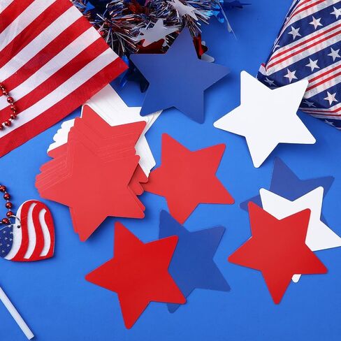JUNEBRUSHS Star Cutouts, 120Pcs Patriotic Star Cutouts 4th of July Star Cutouts Red Blue White Star Classroom Bulletin Board Decorations for Independence Day School Party Craft Supplies in Saudi Arabia