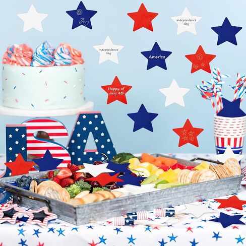 JUNEBRUSHS Star Cutouts, 120Pcs Patriotic Star Cutouts 4th of July Star Cutouts Red Blue White Star Classroom Bulletin Board Decorations for Independence Day School Party Craft Supplies in Saudi Arabia