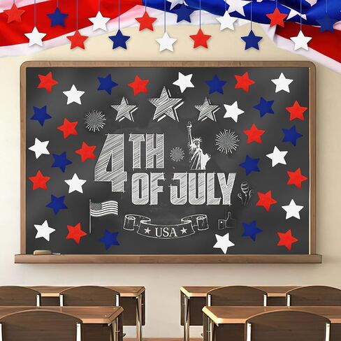 JUNEBRUSHS Star Cutouts, 120Pcs Patriotic Star Cutouts 4th of July Star Cutouts Red Blue White Star Classroom Bulletin Board Decorations for Independence Day School Party Craft Supplies in Saudi Arabia