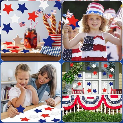 JUNEBRUSHS Star Cutouts, 120Pcs Patriotic Star Cutouts 4th of July Star Cutouts Red Blue White Star Classroom Bulletin Board Decorations for Independence Day School Party Craft Supplies in Saudi Arabia