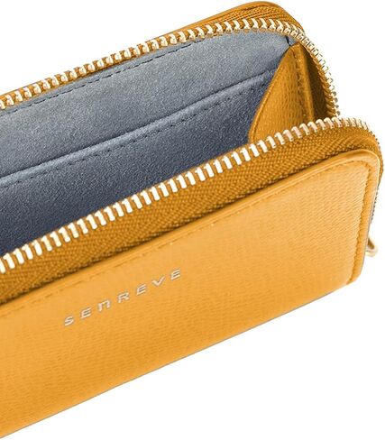 Senreve Card Wallet, 100% Genuine Italian Leather Women's Zip-Around Wallet, Pebbled Tumeric Yellow in Saudi Arabia