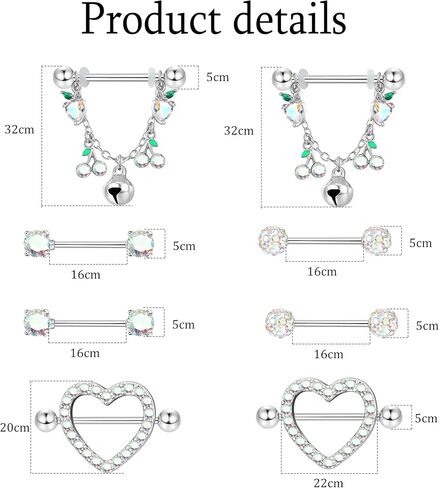 FIASASO 8 قطعة حلقات للحلمات من الفولاذ الجراحية للنساء 14G الفولاذ المقاوم للصدأ تشيكوسلوفاكيا القلب استرخى حلقات للحلمات من الفولاذ مجموعة لطيف الحلمة ثقب المجوهرات in Kuwait
