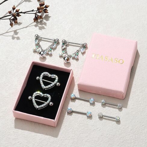 FIASASO 8 قطعة حلقات للحلمات من الفولاذ الجراحية للنساء 14G الفولاذ المقاوم للصدأ تشيكوسلوفاكيا القلب استرخى حلقات للحلمات من الفولاذ مجموعة لطيف الحلمة ثقب المجوهرات in Kuwait