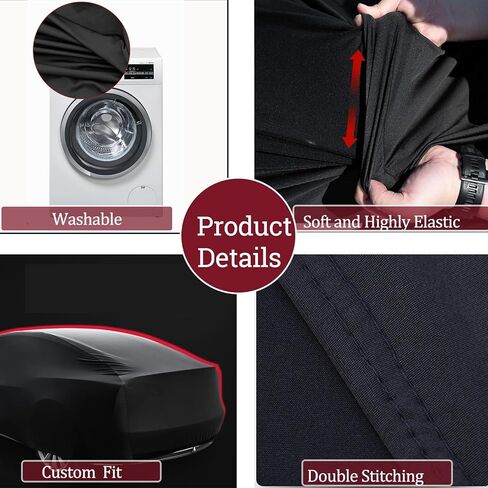 غطاء سيارة داخلي كورفيت 2020-2024 من القماش الفاخر مناسب للتنفس ومقاوم للغبار غطاء سيارة قابل للتمدد للمرآب تحت الأرض، عرض السيارة (أسود + أحمر) in Kuwait