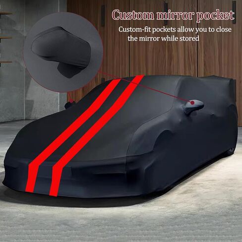 غطاء سيارة داخلي كورفيت 2020-2024 من القماش الفاخر مناسب للتنفس ومقاوم للغبار غطاء سيارة قابل للتمدد للمرآب تحت الأرض، عرض السيارة (أسود + أحمر) in Kuwait