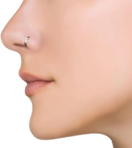 طوق أنف على شكل ورقة منحنية، خاتم أنف متموج من الفضة الإسترليني، مجوهرات أنف بوهيمية رقيقة مقاس 7 مم in Kuwait
