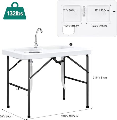 YITAHOME 42" Fish Cleaning Table with Deep Sinks, Portable Fish Cleaning Table w/Multiple Upgraded Accessories, Folding Fish Cleaning Table for Outdoor Picnic Fishing, White in Saudi Arabia