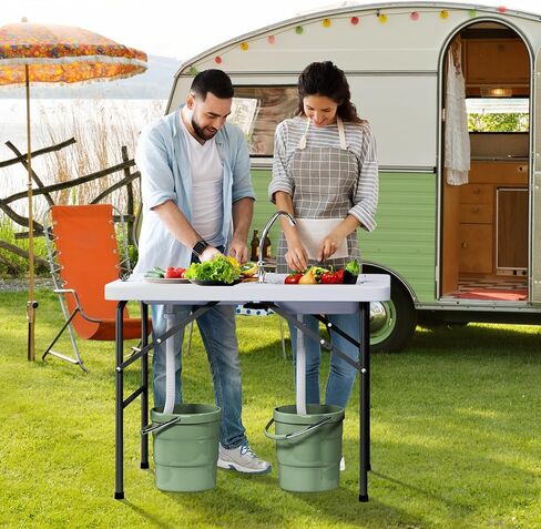 YITAHOME 42" Fish Cleaning Table with Deep Sinks, Portable Fish Cleaning Table w/Multiple Upgraded Accessories, Folding Fish Cleaning Table for Outdoor Picnic Fishing, White in Saudi Arabia