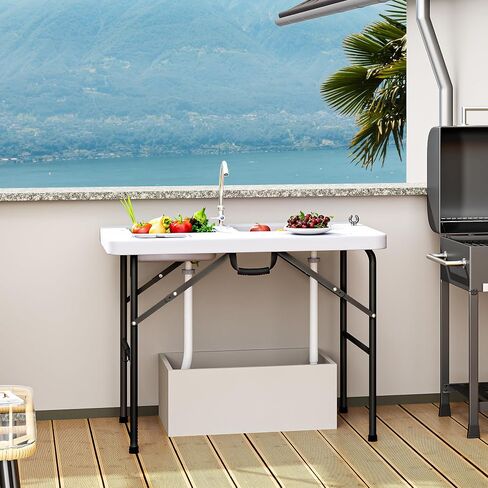 YITAHOME 42" Fish Cleaning Table with Deep Sinks, Portable Fish Cleaning Table w/Multiple Upgraded Accessories, Folding Fish Cleaning Table for Outdoor Picnic Fishing, White in Saudi Arabia