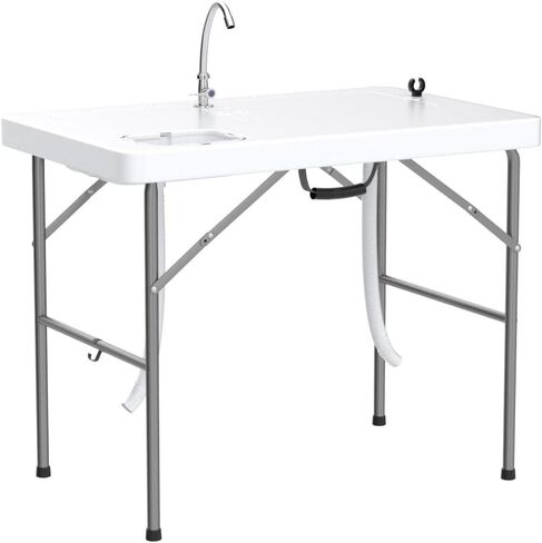 YITAHOME 42" Fish Cleaning Table with Deep Sinks, Portable Fish Cleaning Table w/Multiple Upgraded Accessories, Folding Fish Cleaning Table for Outdoor Picnic Fishing, White in Saudi Arabia