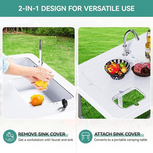 YITAHOME 42" Fish Cleaning Table with Deep Sinks, Portable Fish Cleaning Table w/Multiple Upgraded Accessories, Folding Fish Cleaning Table for Outdoor Picnic Fishing, White in Saudi Arabia