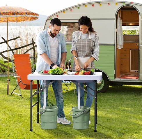YITAHOME 42" Fish Cleaning Table with Deep Sinks, Portable Fish Cleaning Table w/Multiple Upgraded Accessories, Folding Fish Cleaning Table for Outdoor Picnic Fishing, White in Saudi Arabia