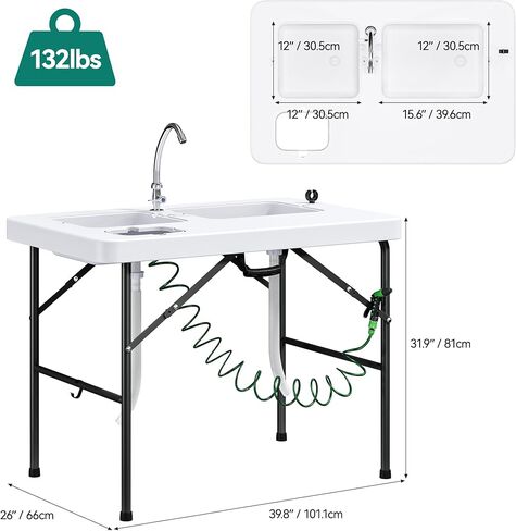 YITAHOME 42" Fish Cleaning Table with Deep Sinks, Portable Fish Cleaning Table w/Multiple Upgraded Accessories, Folding Fish Cleaning Table for Outdoor Picnic Fishing, White in Saudi Arabia