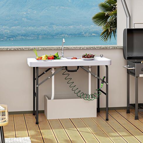 YITAHOME 42" Fish Cleaning Table with Deep Sinks, Portable Fish Cleaning Table w/Multiple Upgraded Accessories, Folding Fish Cleaning Table for Outdoor Picnic Fishing, White in Saudi Arabia