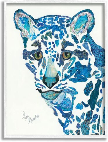 Stupell Industries Clouded Leopard Collaged Blue Patterns Wildlife Animal Framed Wall Art, Design By Lisa Morales in Saudi Arabia