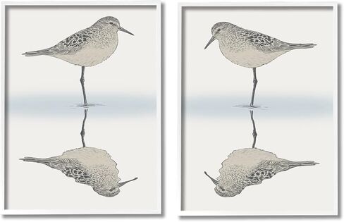 Stupell Industries Tranquil Sandpiper Reflection Nautical Bird Beach Shore 2pc set Framed Wall Art, Design by Ziwei Li in Saudi Arabia