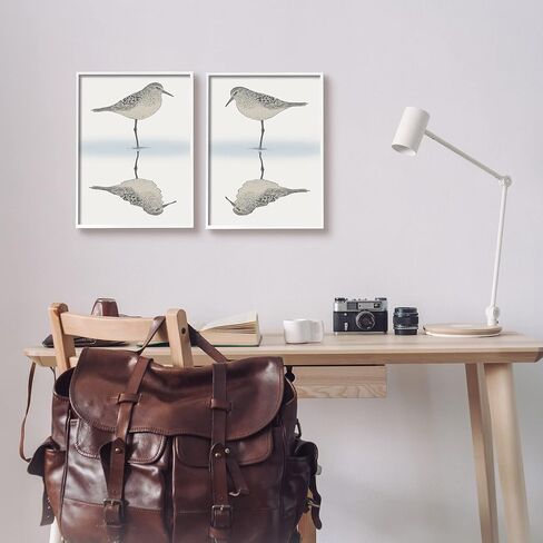 Stupell Industries Tranquil Sandpiper Reflection Nautical Bird Beach Shore 2pc set Framed Wall Art, Design by Ziwei Li in Saudi Arabia