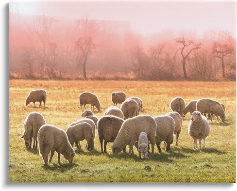 Stupell Industries Sheep Herd Grazing Warm Pink Sunset Rural Grassland Canvas Wall Art, Design By Daphne Polselli in Saudi Arabia