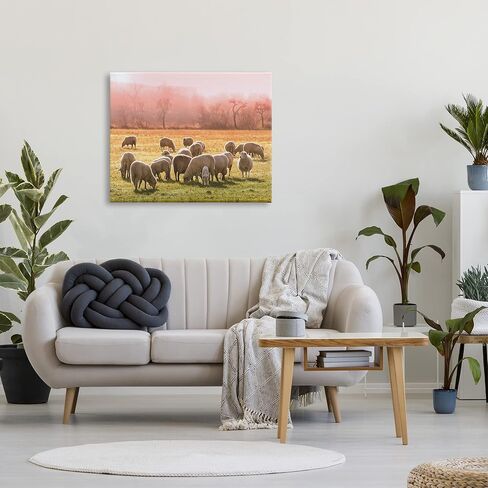 Stupell Industries Sheep Herd Grazing Warm Pink Sunset Rural Grassland Canvas Wall Art, Design By Daphne Polselli in Saudi Arabia