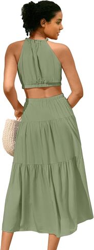 MIHOLL Women's 2024 Summer Maxi Dresses Casual Sleeveless Halter Neck Cut Out Tiered Beach Vacation A-Line Flowy Sun Dress in Saudi Arabia