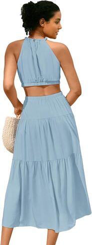 MIHOLL Women's 2024 Summer Maxi Dresses Casual Sleeveless Halter Neck Cut Out Tiered Beach Vacation A-Line Flowy Sun Dress in Saudi Arabia