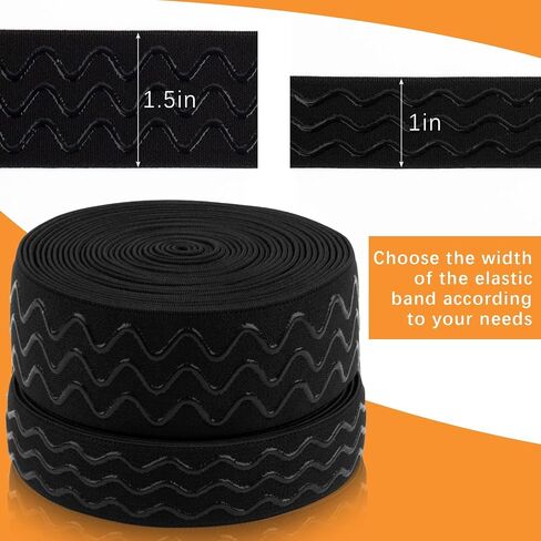 Difenni Silicone Gripper Elastic Band Non-Slip Elastic Band 10 Yards Black Silicone Gripper Tape for Clothing Elastic Gripper Band for Garment Sewing Project Wig Making Accessories (1Inch &1.5 Inch) in Saudi Arabia
