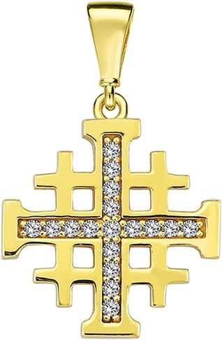 Solid 14k Yellow Gold Religious Crusaders Jerusalem Cross Pendant with Cubic-Zirconia in Saudi Arabia