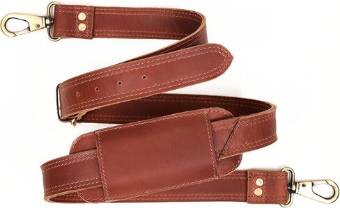 حزام حقيبة جلدي بديل قابل للتعديل حزام كتف بني أسود للمراسلة والكمبيوتر المحمول والكاميرا وحقائب السفر تناسب الجميع مع خطافات معدنية دوارة (بني 2، جلد كامل) in Kuwait